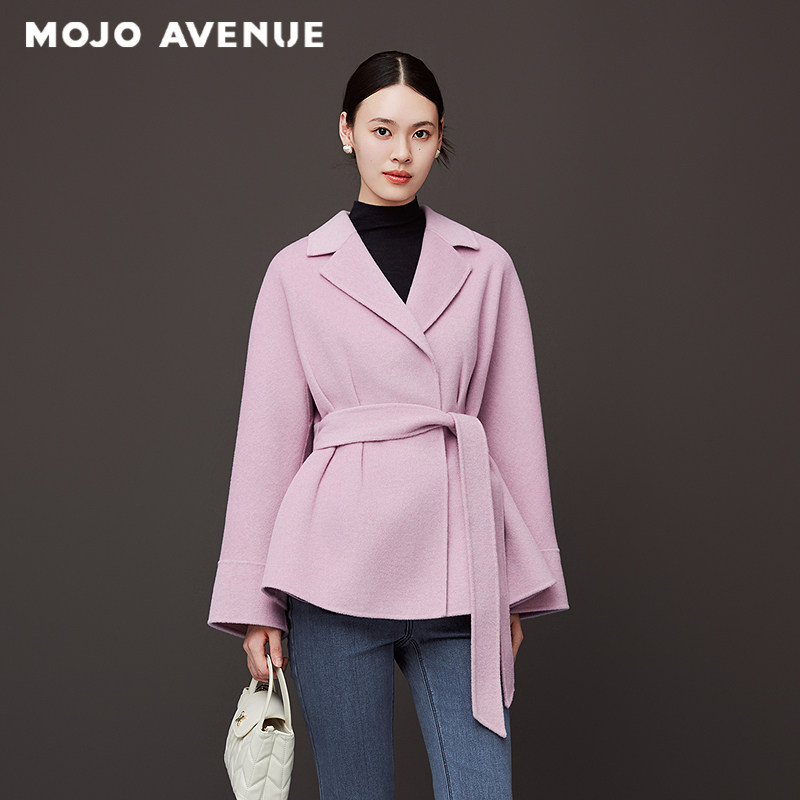 朗姿/MOJO AVENUE莫佐2025冬新款一手长双面毛呢短大衣女时尚烟灰