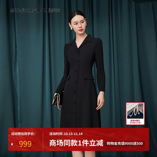 MOJO莫佐优雅设计感翻领连衣裙2025年新款 高腰长裙朗姿集团女 时尚