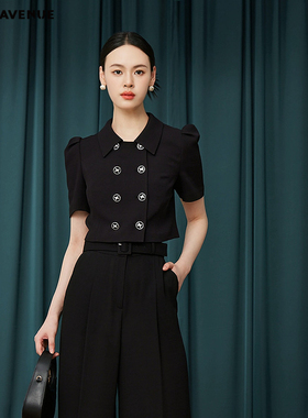 朗姿/MOJO AVENUE莫佐通勤短外套女2025新款夏季气质泡泡袖短袖上