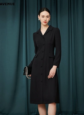 MOJO AVENUE莫佐优雅设计感翻领连衣裙2025年新款时尚高腰长裙朗