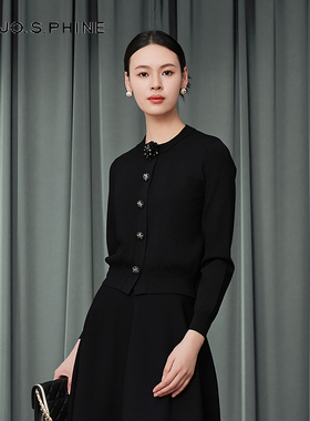 【舒心】朗姿/MOJO AVENUE莫佐经典针织开衫黑色精致优雅宽