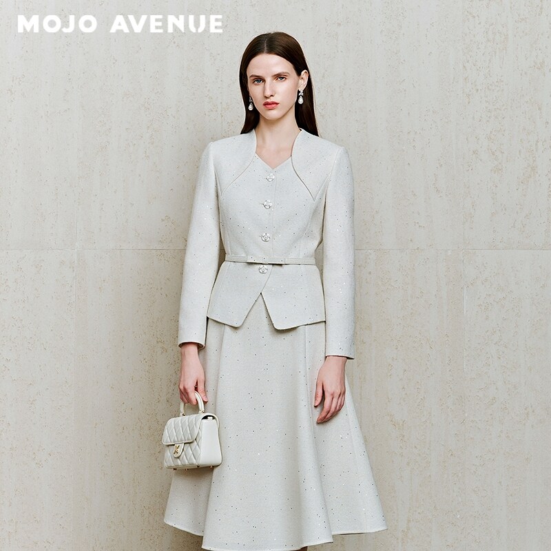 朗姿/MOJO春季新品2026立体收腰西装外套女米白色肌理感短外套
