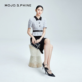 新款 朗姿 MOJO莫佐典雅赫本小香风黑白撞色连衣裙2024年夏季