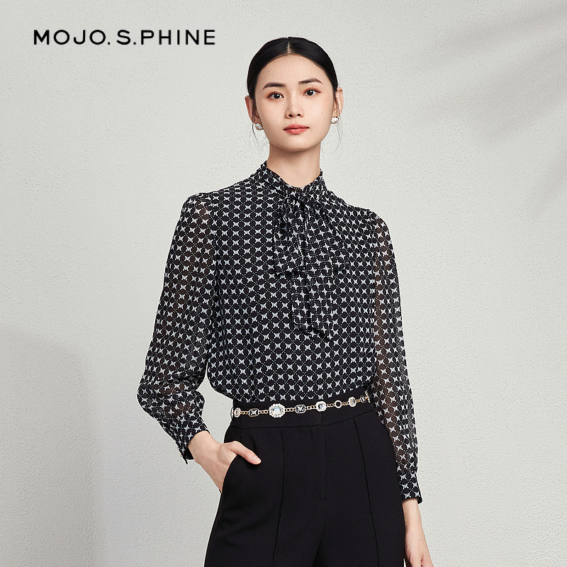 MOJO莫佐满印老花设计感衬衫2024年春秋季女南法假日精致休闲