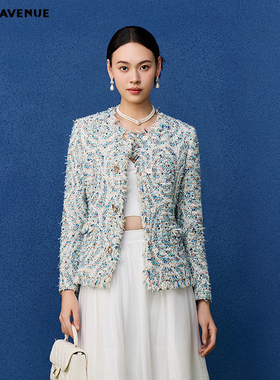 朗姿/MOJO莫佐2026春季新品高定奢华小香风外套女彩色混纺上衣