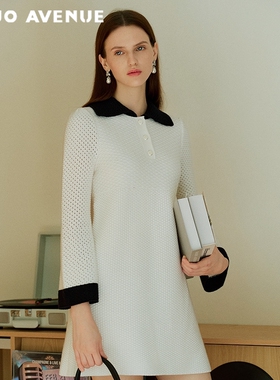 【舒心】朗姿/MOJO莫佐新款学院风针织长袖连衣裙白色通勤约会