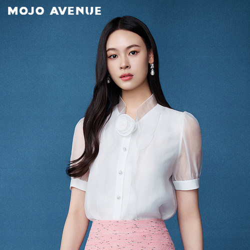 朗姿/MOJO AVENUE夏新品2026千金浪漫欧根纱法式衬衫白色气质短袖