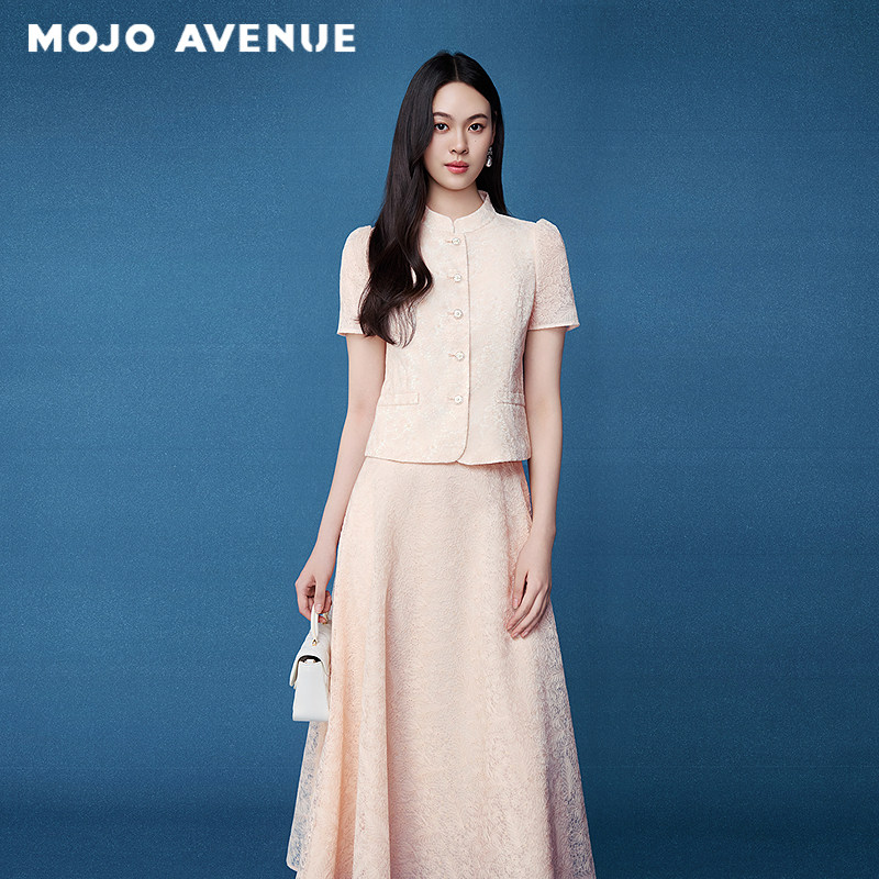 朗姿/MOJOAVENUE夏新品2026千金优雅新中式提花短外套温柔粉上衣