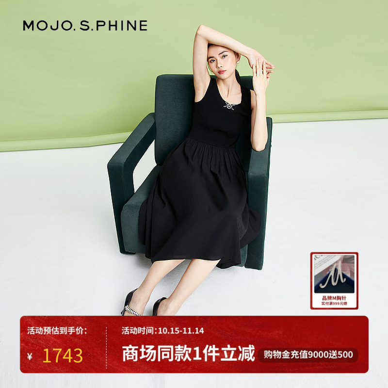 【许靖韵同款】MOJO莫佐无袖吊带连衣裙2024新款气质百搭小黑裙
