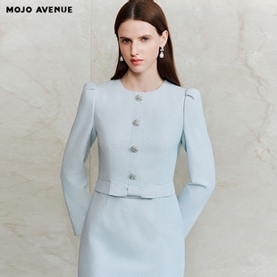 朗姿/MOJO春新品2026淡雅知性修身连衣裙女优雅通勤包臀中长裙