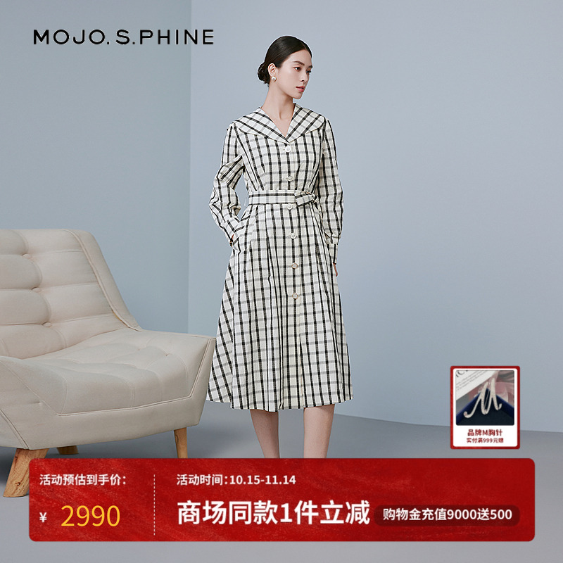 MOJO莫佐英式格纹休闲翻领连衣裙2025新款时尚防晒轻薄风衣外套女