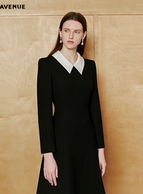 朗姿/MOJO AVENUE莫佐2026春新品优雅黑白撞色连衣裙女翻领收腰职