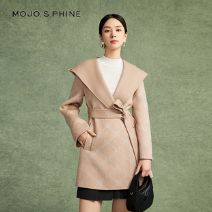 收 毛呢大衣2024年新款 朗姿集团MOJO莫佐经典 老花印花静奢风斗篷式