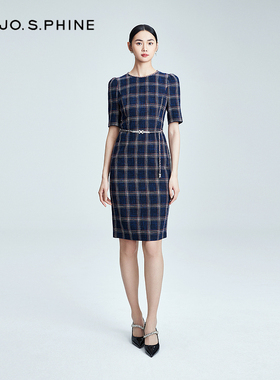 朗姿/MOJO AVENUE莫佐苏格兰设计格纹气质连衣裙2024新款英