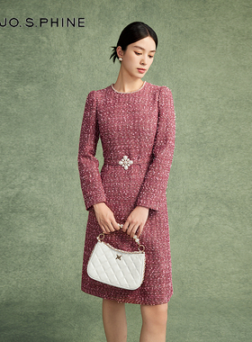 朗姿集团MOJO AVENUE莫佐安可拉红千金小香风连衣裙2024年秋冬新