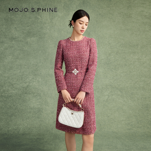 MOJO莫佐安可拉红千金小香风连衣裙2024年秋冬新款 羊毛场合长裙