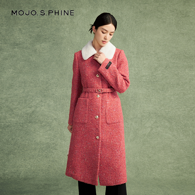 MOJO莫佐高级感香风羊毛大衣2024秋冬新款时尚优雅收腰毛呢外套女