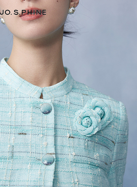 朗姿/MOJO AVENUE莫佐韩国香风薄荷绿短外套2025年春季新款薄花呢