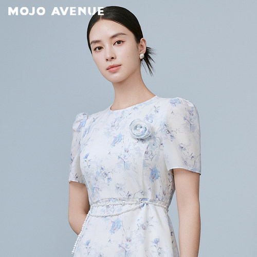 朗姿/MOJO AVENUE莫佐浪漫温柔印花短袖连衣裙2025年新款优