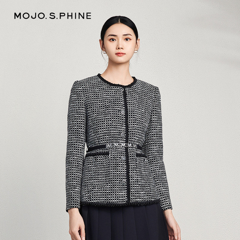 MOJO温婉花纱格纹香风套装短外套