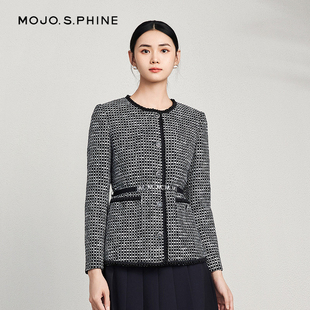 朗姿集团MOJO莫佐温婉肌理感花纱格纹小香风短外套2024年新款 立体