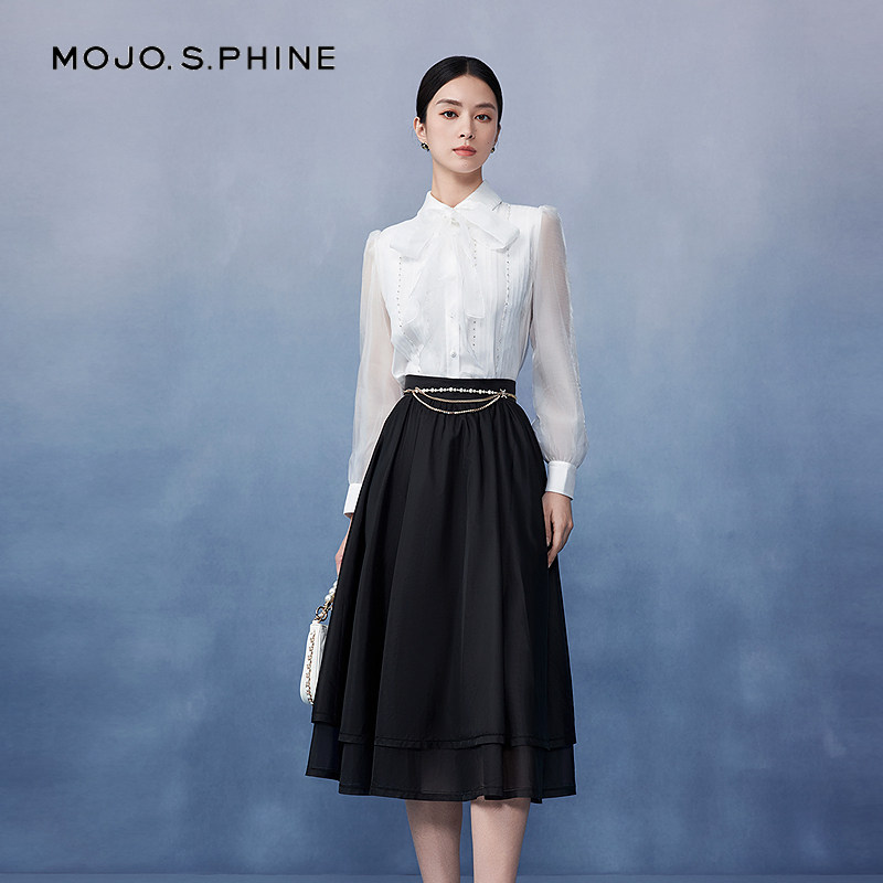 MOJO莫佐欧根纱空气感半身裙2025年新款大裙摆挺阔A字裙朗姿集团