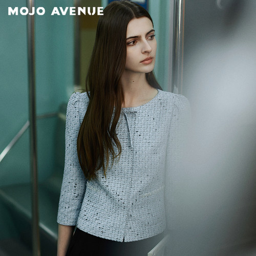 【山茶系列】朗姿/MOJO夏新品法式千金甜美短外套七分袖粗花上衣