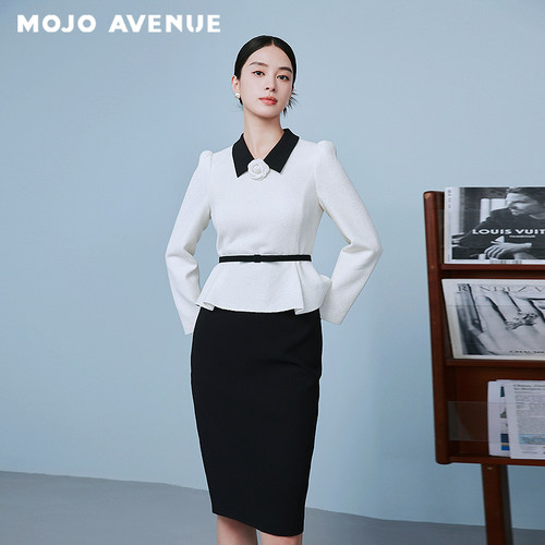 朗姿/MOJO AVENUE莫佐2025冬新款法式假两件千金风连衣裙女秋冬黑