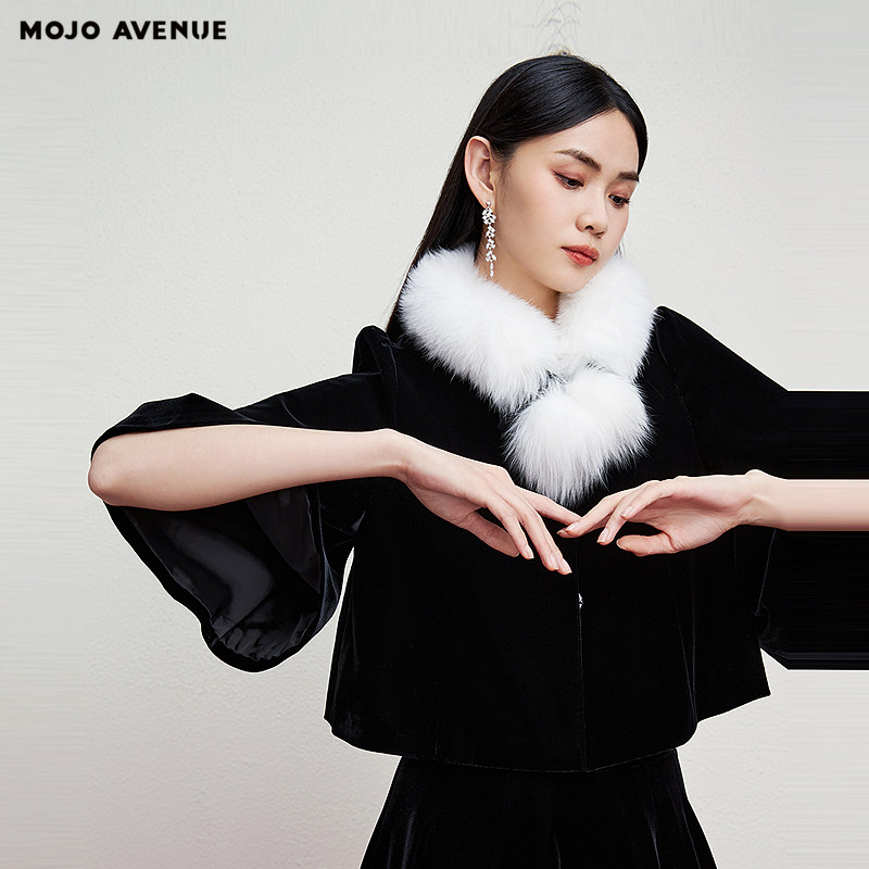 MOJO AVENUE莫佐Agehara皇室天鹅绒丝绒斗篷短外套2024新款设计小