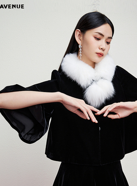 朗姿/MOJO AVENUE莫佐Agehara皇室天鹅绒丝绒斗篷短外套2024新款