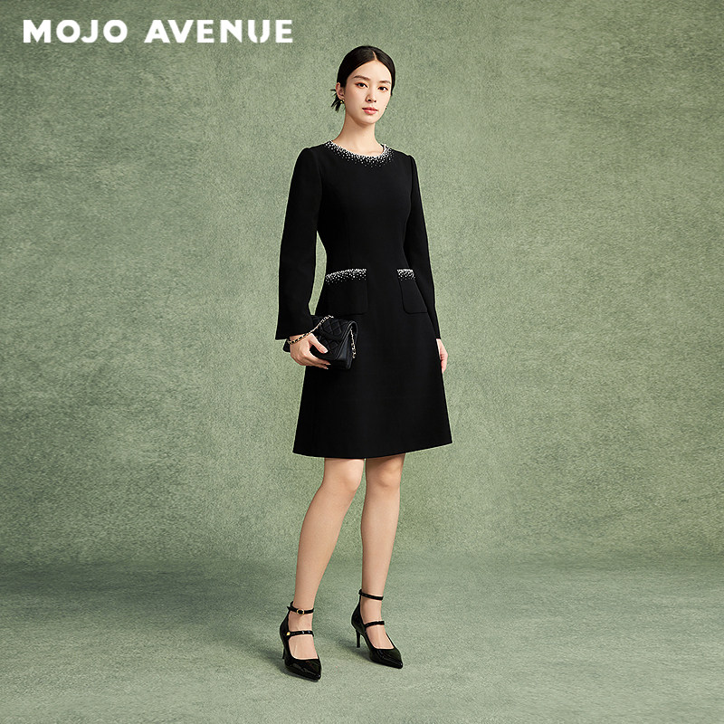 MOJO莫佐温婉钉珠领连衣裙图片