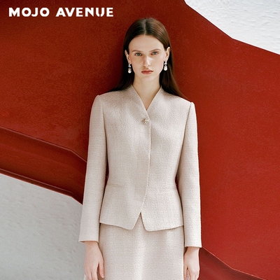 朗姿/MOJO莫佐2026春新品极简优雅收腰西装外套柔雾粉小立领上衣