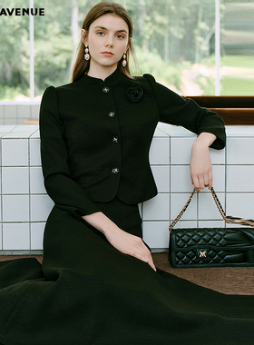 朗姿/MOJO AVENUE莫佐2025冬新款气质典雅半身裙女优雅黑色时尚高