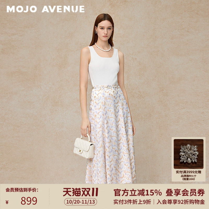 朗姿/MOJO夏新品2026时尚网纱绣花中长款高腰显瘦A字半身长裙伞裙