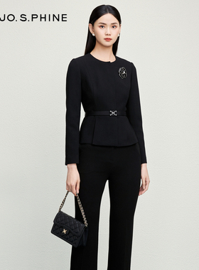 朗姿集团【姜佩瑶同款】MOJO莫佐蜂腰捏褶短外套2024新款山茶花层