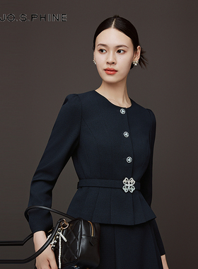 朗姿/MOJO AVENUE莫佐2025冬新款优雅制蓝短外套女灵动荷叶