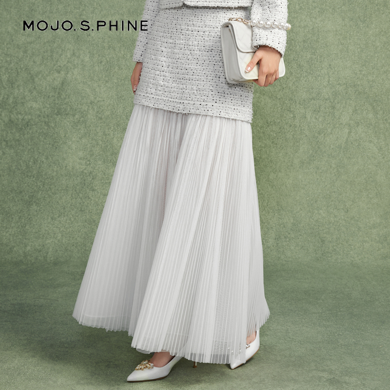 MOJO莫佐繁星小香风拼接设高级计感半身裙2024年秋冬新款长裙女