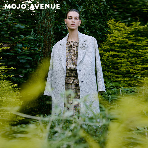 朗姿/MOJO AVENUE莫佐夹花彩点花呢西服立体直角肩香风毛呢外套大