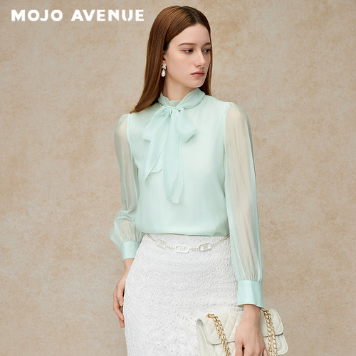 【舒心】MOJO AVENUE新品2026浪漫薄荷绿雪纺衬衫蝴蝶结领甜美设