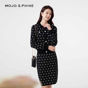 通勤气质显瘦穿搭小黑裙 半裙2023年新款 MOJO莫佐经典 印花针织套装