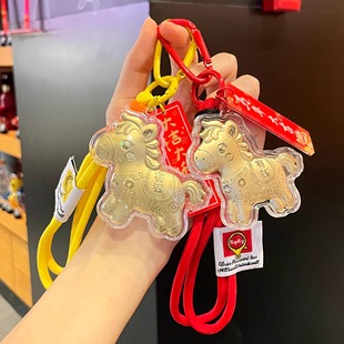 网红爆款金色塑箔小马挂件马上有钱手机链精致女生钥匙扣包包挂饰