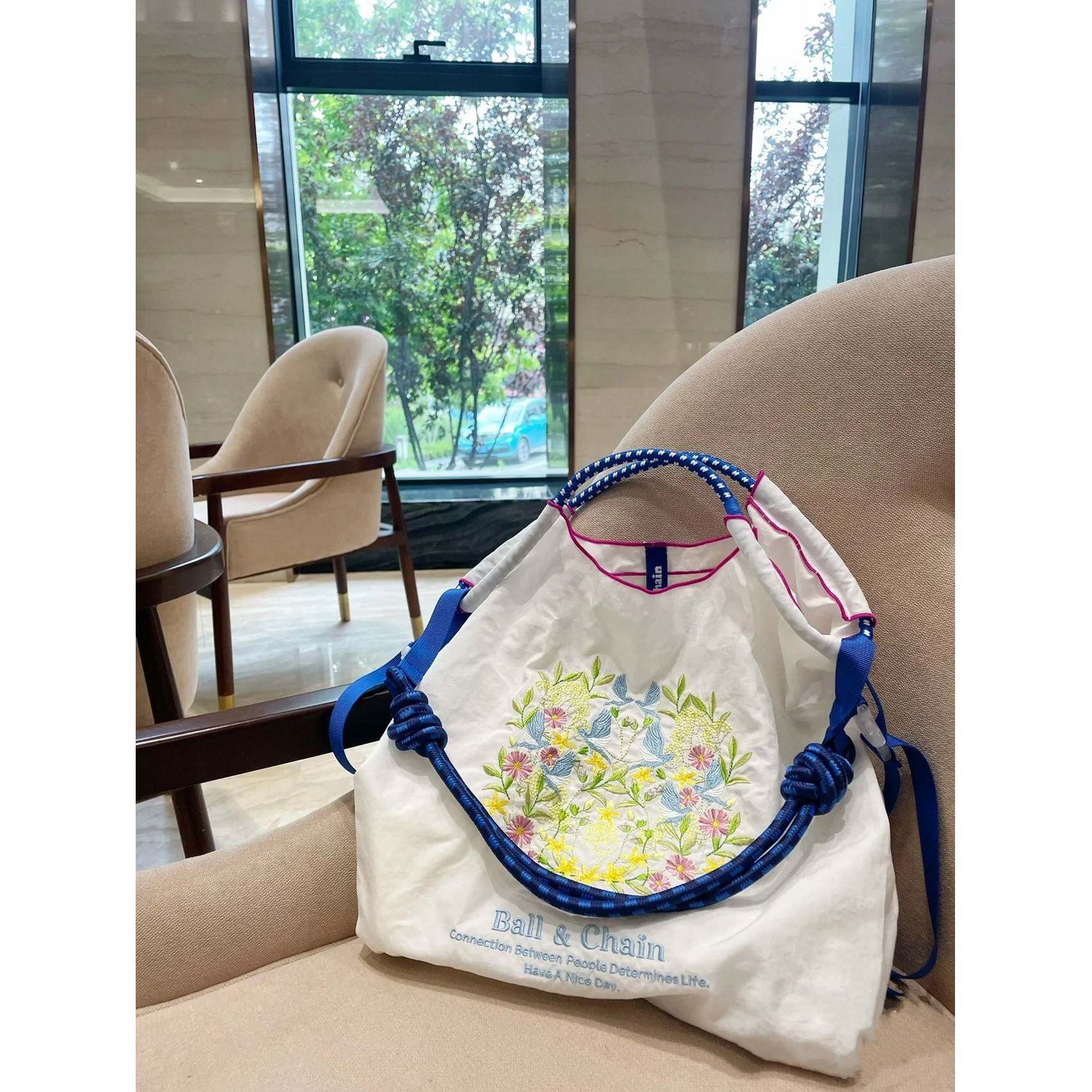 日本代购ballchain一朵大花刺绣环保布袋购物袋上班大容量旅行包