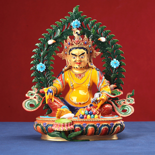 藏式纯铜七寸黄财神雕佛像家用供奉摆件精品全身彩绘1尺铜像装物