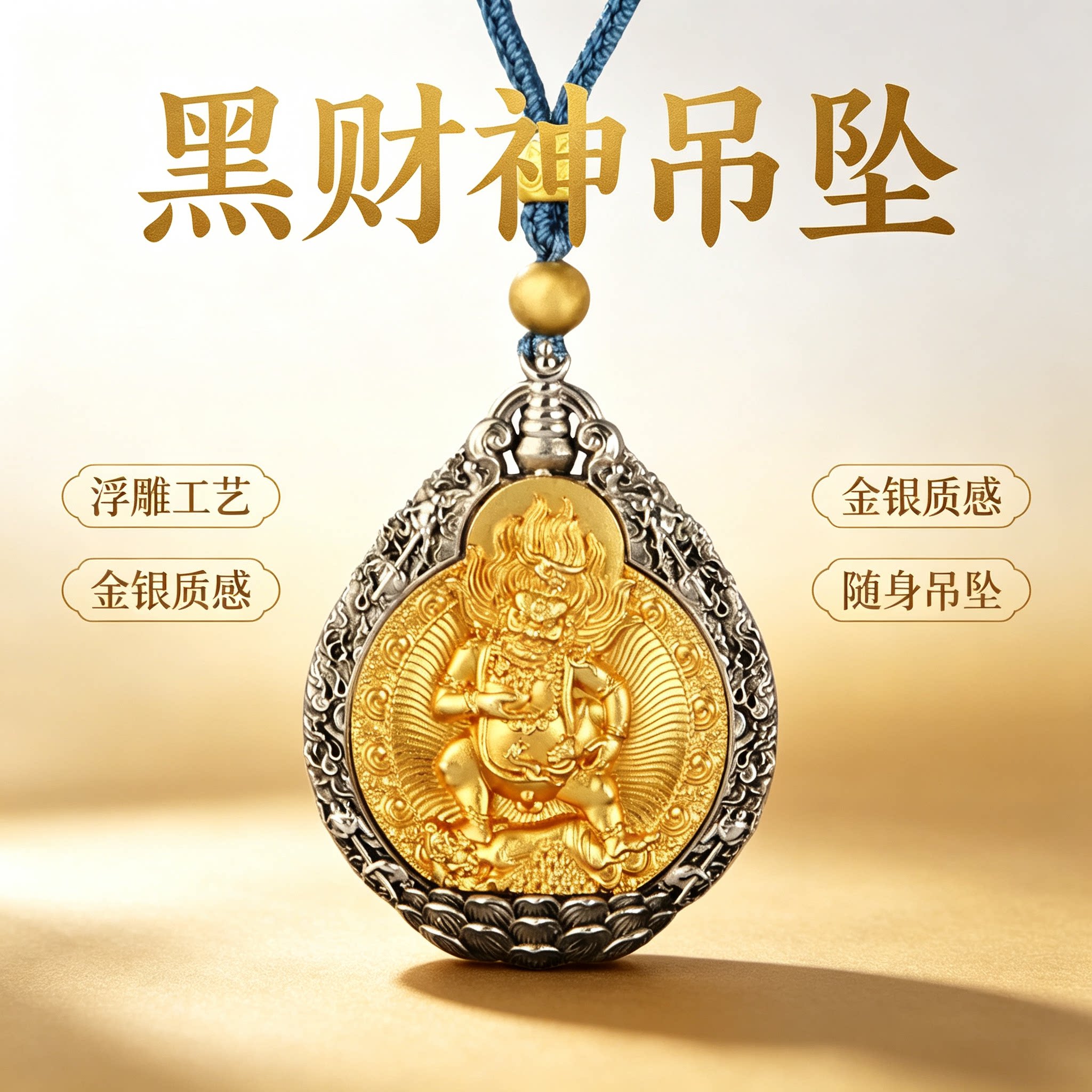 藏式尼泊尔黄铜黑财神吊坠