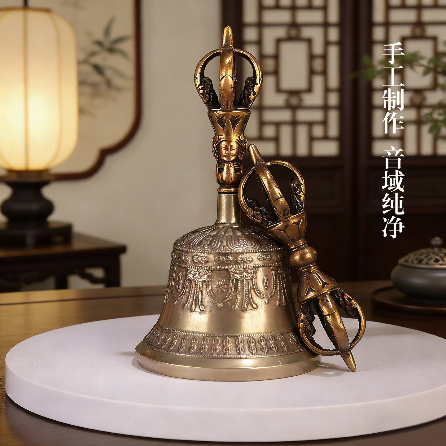 尼泊尔纯铜五股金刚铃杵手工藏式家用铃铛摇铃唤醒铃迷你风铃摆件