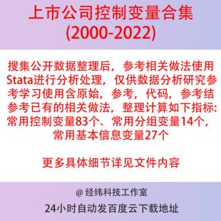 上市公司控制变量合集2022-2000年83个基础14个分组27个信息数据