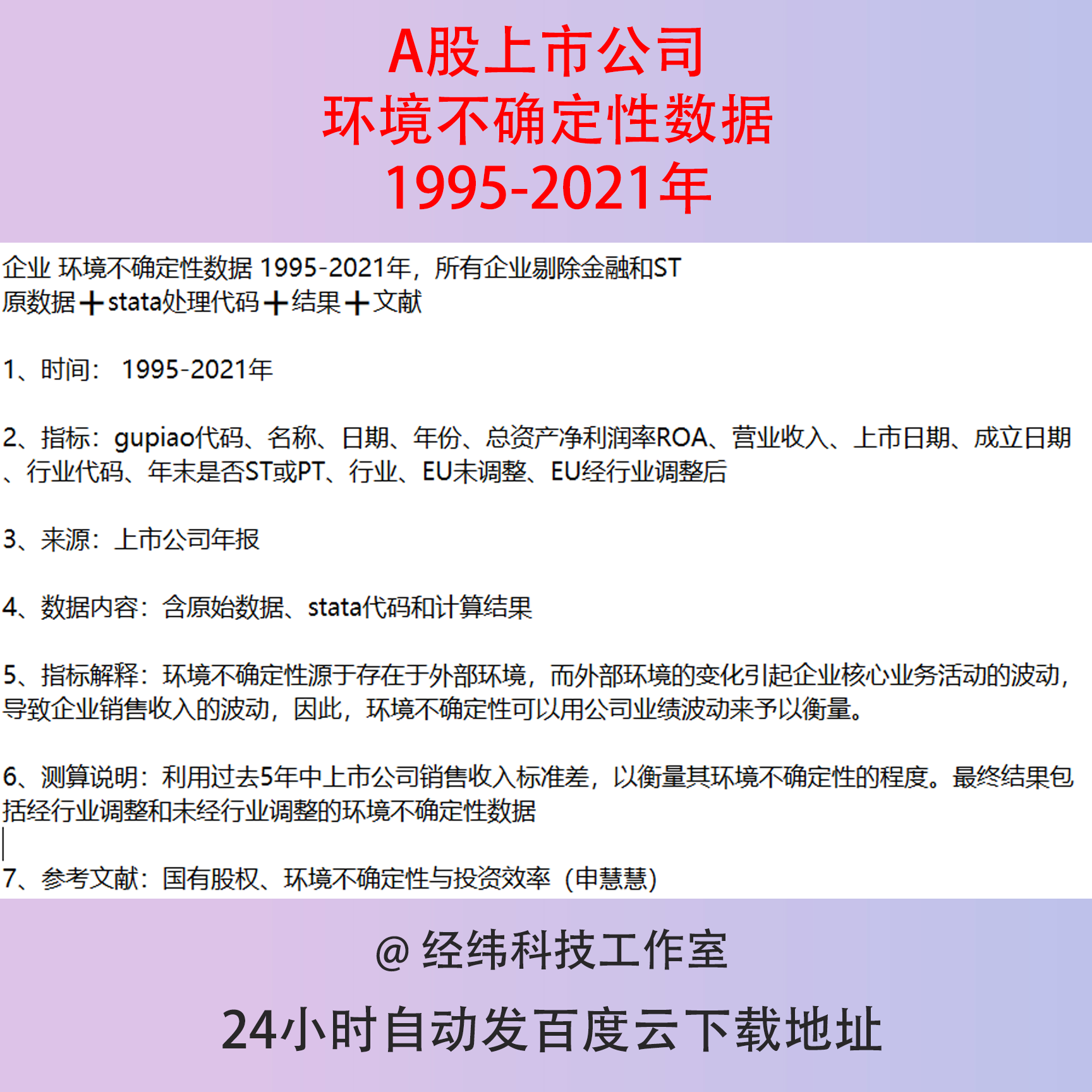 1995-2021企业环境不确定性数据原始数据+代码+结果EU指标统计表