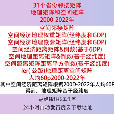 2000-2020全国31个省份邻接矩阵地理矩阵空间矩阵数据统计表excel