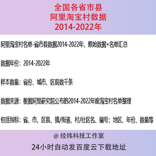 2014 2022年全国各省份城市县区阿里淘宝村原始名单统计数据整理