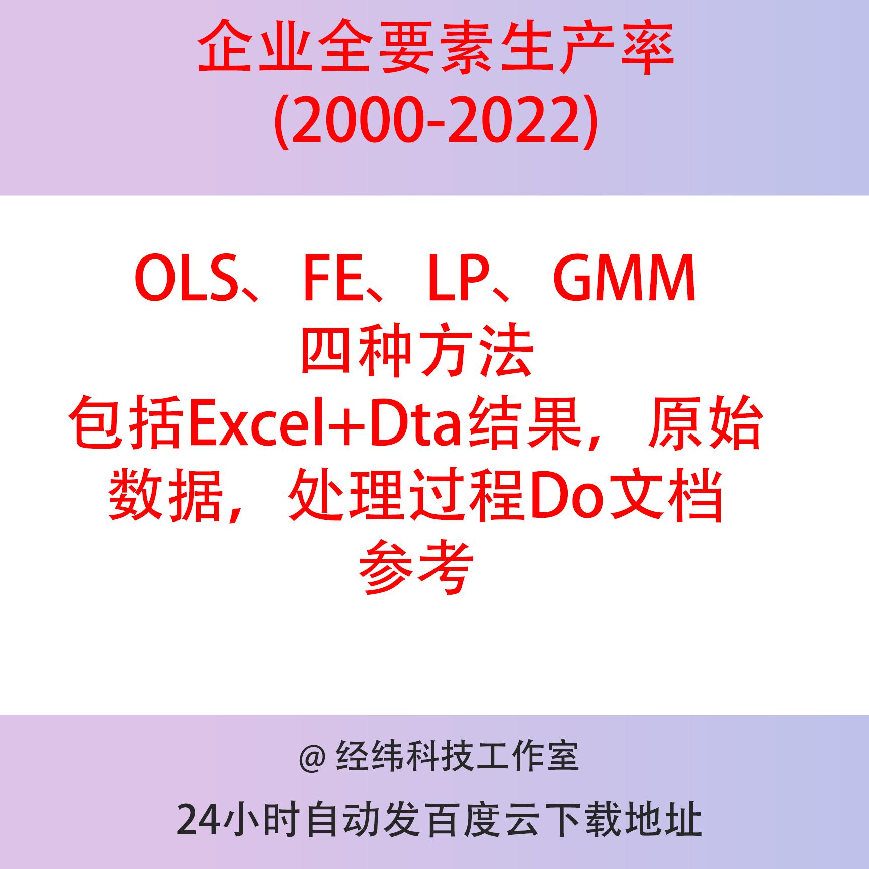 上市公司全要素生产率数据更新2000-2022OLS、FE、LP、GMM四方法